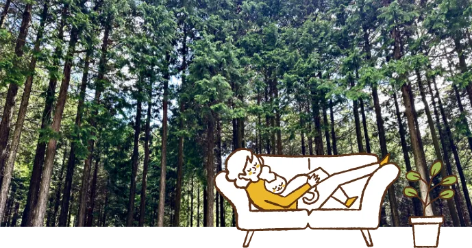 木材を多用したリビングの様子