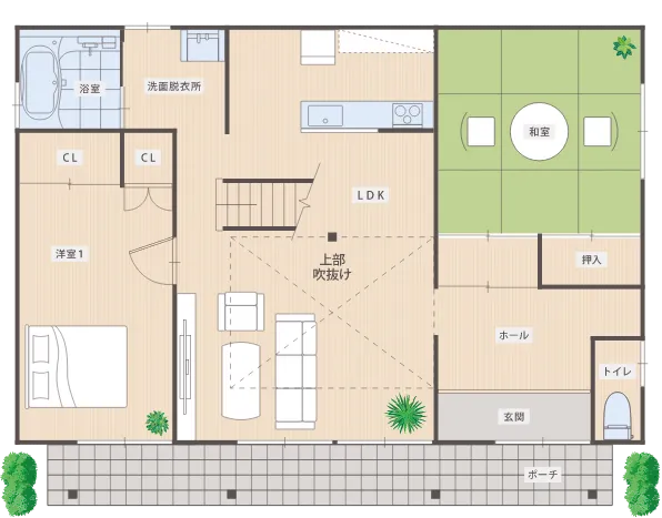 12×8 南玄関プラン 1階の間取り図