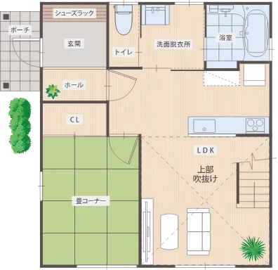 7×8m 西玄関プラン 1階の間取り図