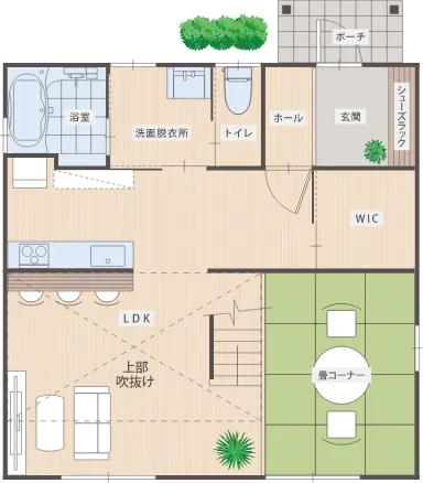 8×8m北玄関プラン 1階の間取り図
