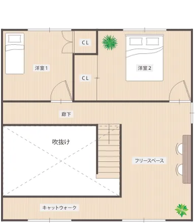 8×8m北玄関プラン 2階の間取り図